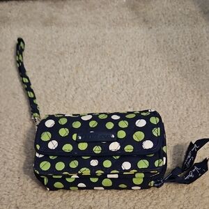Vera Bradley Green and White Polka Dot Wristlet